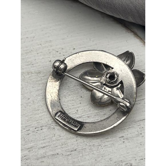 Antique SYMMETALIC STERLING + 14K Silver & Gold Flower FINE JEWELRY PIN - Picture 4 of 6